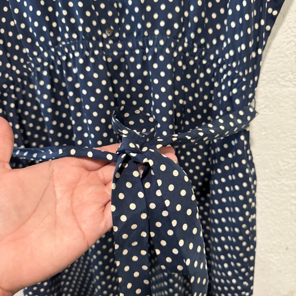 LANDS END Canvas 100% Silk Polka Dot Short Sleeve Tie Waist Dress 12 - Picture 5 of 10